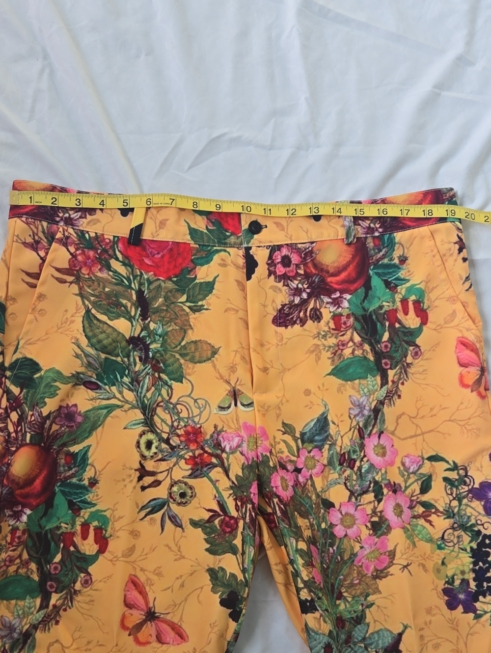Men's Yellow Pants With Much Flowers/Foliage Front/Back Beautiful Multi Colors - Picture 3 of 13